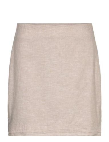 Linen Blend Skirt Lyhyt Hame Beige Gina Tricot