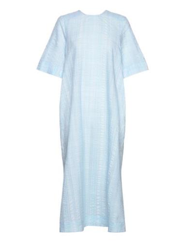 Seersucker Check Maxi Dress Maksimekko Juhlamekko Blue Ganni