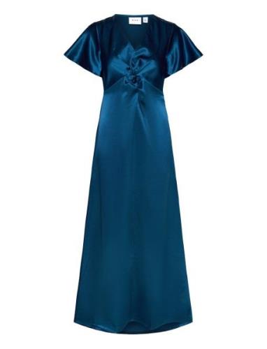 Visittas V-Neck S/S Maxi Dress - Noos Maksimekko Juhlamekko Blue Vila