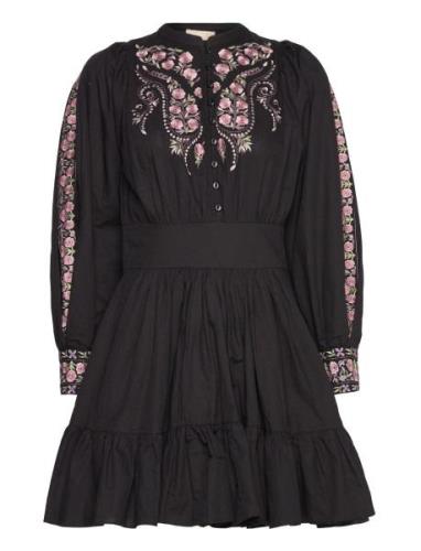 Embroidery Belt Dress Lyhyt Mekko Black By Ti Mo