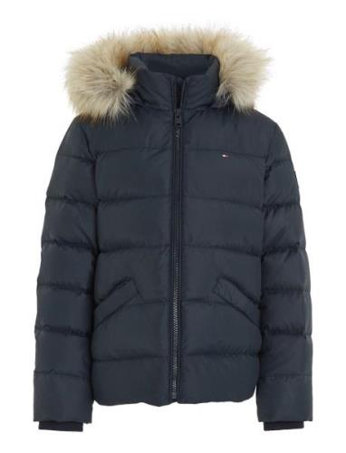 Essential Down Fur Hood Jacket Toppatakki Navy Tommy Hilfiger