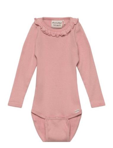 Body Ls Rib Bodies Long-sleeved Pink Minymo