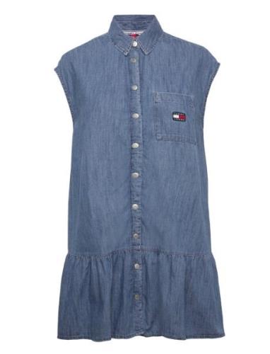 Tjw Ss Badge Chambray Dress Lyhyt Mekko Blue Tommy Jeans