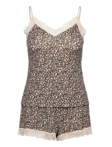 Pj Cami Short Viscose Leopard Pyjama Brown Hunkemöller