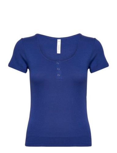 Top Ss Rib Henley Toppi Blue Hunkemöller