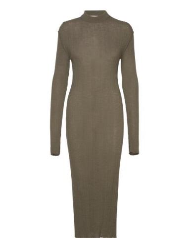 Ribbed Knitted Dress Maksimekko Juhlamekko Khaki Green Hope