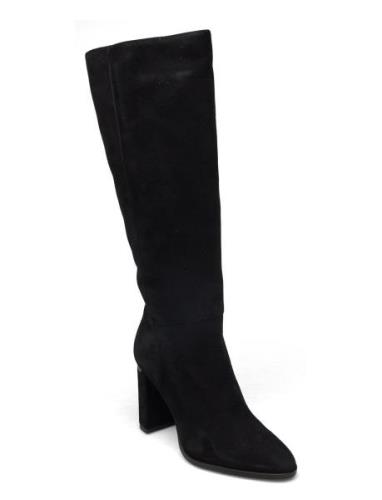 Cup Heel Knee Boot 80-Sue Korkeavartiset Saapikkaat Black Calvin Klein