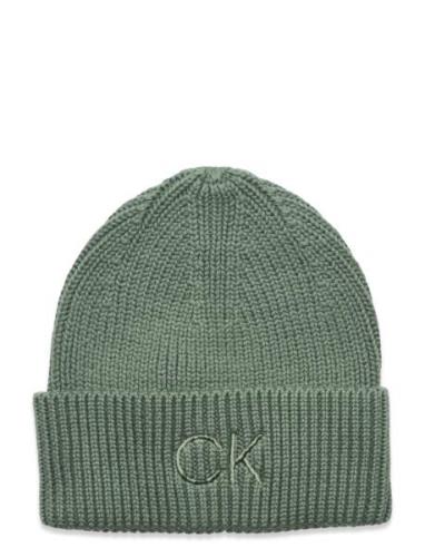 Re-Lock Beanie W/Emb Accessories Headwear Beanies Green Calvin Klein