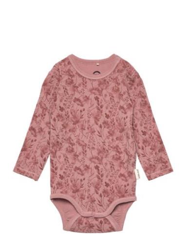 Wool/Bamboo Ls Body Aop Bodies Long-sleeved Pink Mikk-line