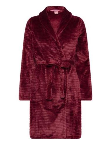 Robe Short Fleece Embossed Rib Aamutakki Red Hunkemöller