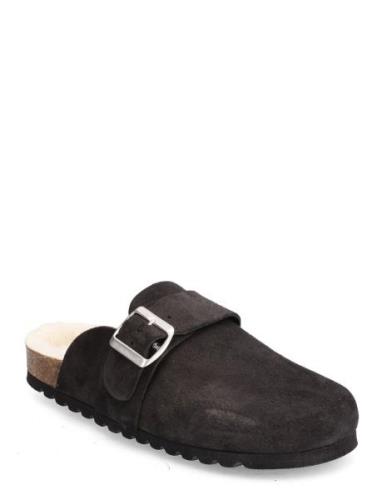 Biaolivia Mule Warmlined Suede Aamutossut Tohvelit Black Bianco