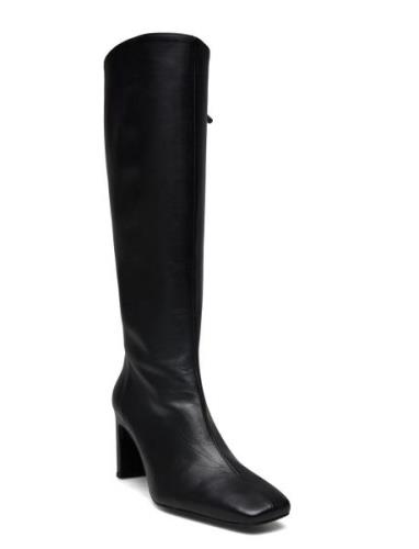 Isobel Black Leather Boots Korkeavartiset Saapikkaat Black ALOHAS