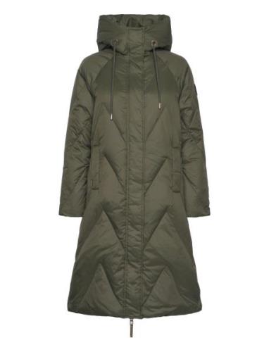 Zola Down Jacket Topattu Pitkä Takki Green MOS MOSH