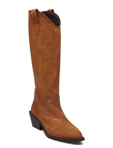 Biamona Western Boot High Suede Korkeavartiset Saapikkaat Brown Bianco