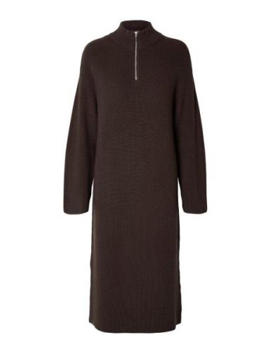 Slfkamma Half Zip Ls Knit Dress Camp Maksimekko Juhlamekko Brown Selec...