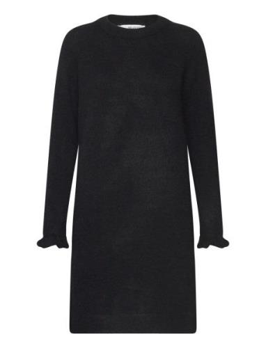 Slfsia Ras Frill Ls Knit Dress Lyhyt Mekko Black Selected Femme