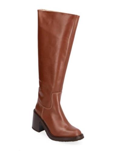 Boots - Block Heel Korkeavartiset Saapikkaat Brown ANGULUS