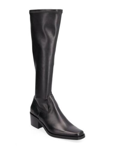 Boots - Block Heel Korkeavartiset Saapikkaat Black ANGULUS