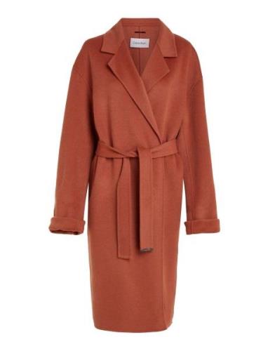 Df Wool Belted Wrap Coat Outerwear Coats Winter Coats Red Calvin Klein