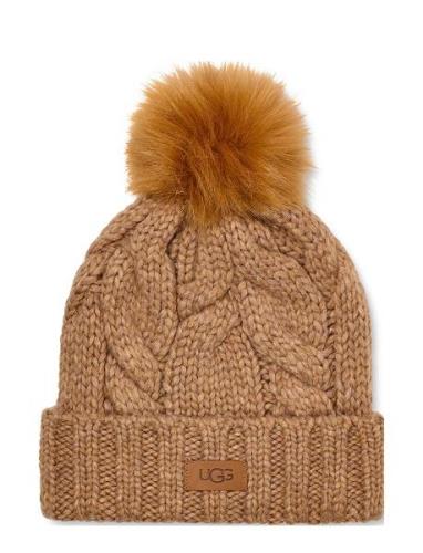 W Cable Beanie W Pom Accessories Headwear Beanies Brown UGG