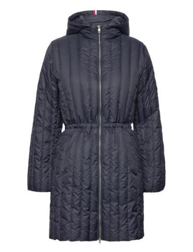 Feminine Lw Down Coat Topattu Pitkä Takki Navy Tommy Hilfiger