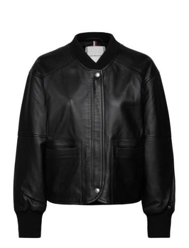 Leather Bomber Jacket Nahkatakki Black Tommy Hilfiger