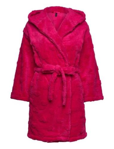 Robe Short Fleece Hood Hearts Aamutakki Pink Hunkemöller