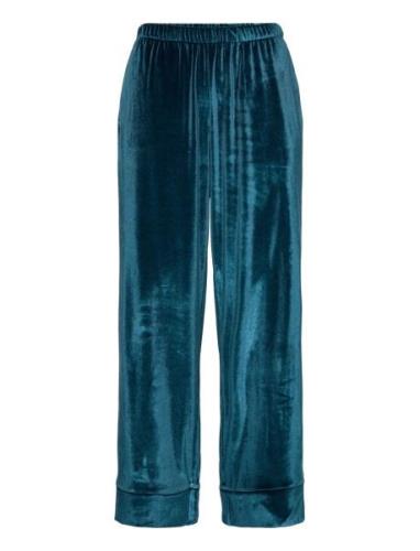 Pant Shiny Velours Piping Pyjamahousut Olohousut Blue Hunkemöller