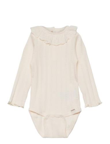 Body Ls Pointell Bodies Long-sleeved Cream Minymo