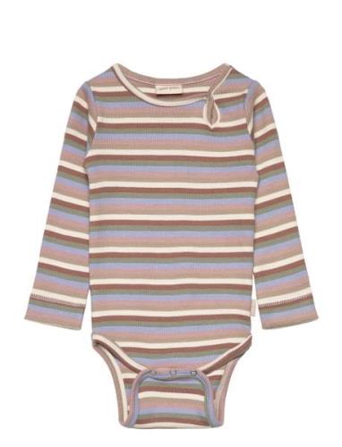 Body L/S Modal Multi Striped Bodies Long-sleeved Purple Petit Piao