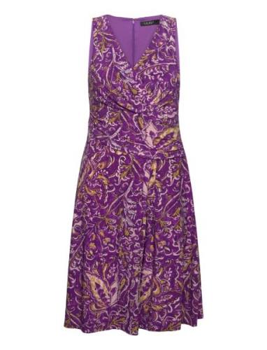 Print Surplice Jersey Sleeveless Dress Lyhyt Mekko Purple Lauren Ralph...