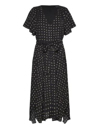 Geo-Print Crepe Flutter-Sleeve Dress Polvipituinen Mekko Black Lauren ...