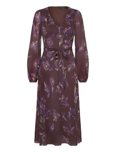 Floral Belted Crinkle Georgette Dress Polvipituinen Mekko Brown Lauren...