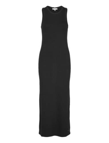 Slim 5X2 Rib Midi Dress Ns Polvipituinen Mekko Black Tommy Hilfiger