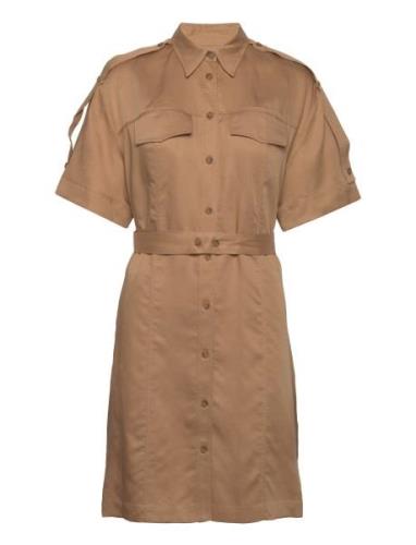 Drapy Tencel Shirt Dress Polvipituinen Mekko Brown Calvin Klein