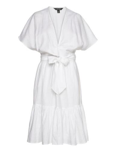 Classic Linen-Dress Polvipituinen Mekko White Lauren Ralph Lauren