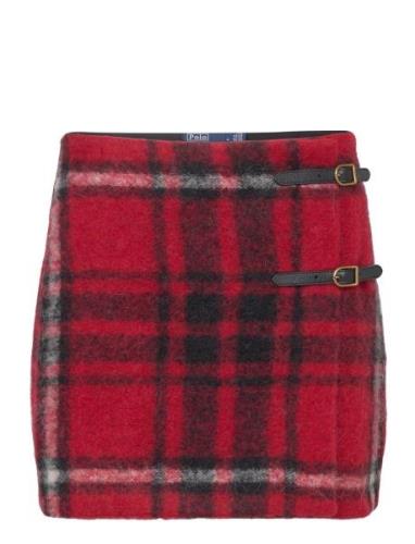 Plaid Leather-Trim Wrap Skirt Lyhyt Hame Red Polo Ralph Lauren