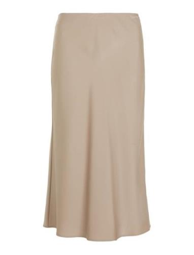 Light Weight Satin Midi Skirt Polvipituinen Hame Beige Calvin Klein