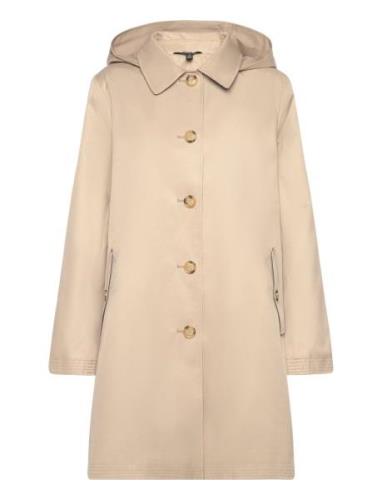 Hooded Cotton-Blend Balmacaan Coat Ohut Pitkä Takki Beige Lauren Ralph...