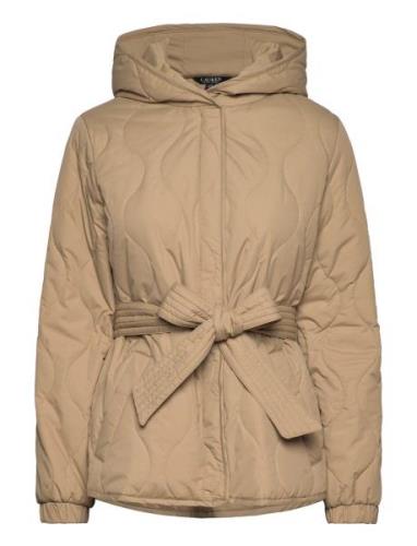 Belted Onion-Quilted Hooded Coat Tikkitakki Beige Lauren Ralph Lauren