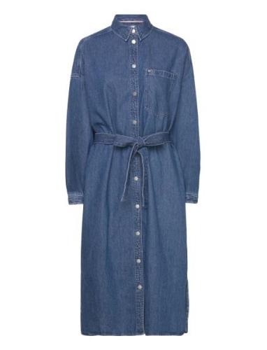 Tjw Chambray Midi Shirt Dress Polvipituinen Mekko Blue Tommy Jeans