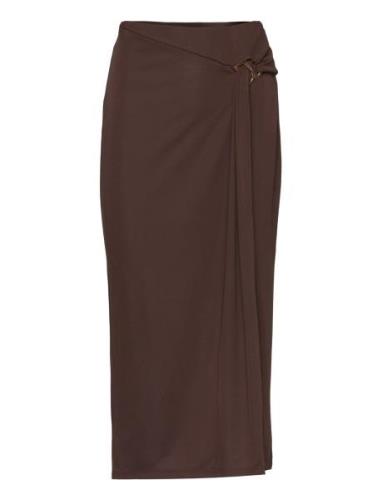 Buckle-Trim Stretch Jersey Pencil Skirt Kynähame Hame Brown Lauren Ral...