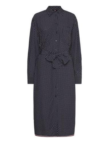 Polkadot Midi Shirt Dress Ls Polvipituinen Mekko Black Tommy Hilfiger