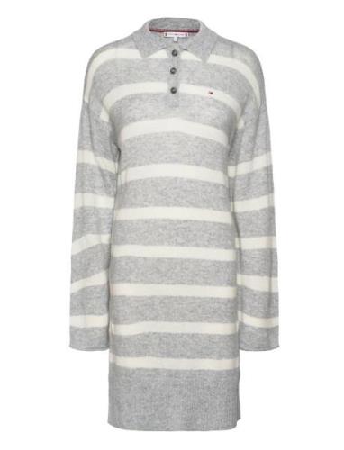 Soft Wool Polo Dress Polvipituinen Mekko Grey Tommy Hilfiger