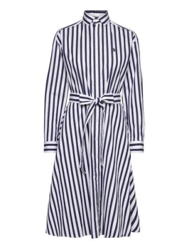 Belted Wide-Stripe Cotton Shirtdress Polvipituinen Mekko Blue Polo Ral...