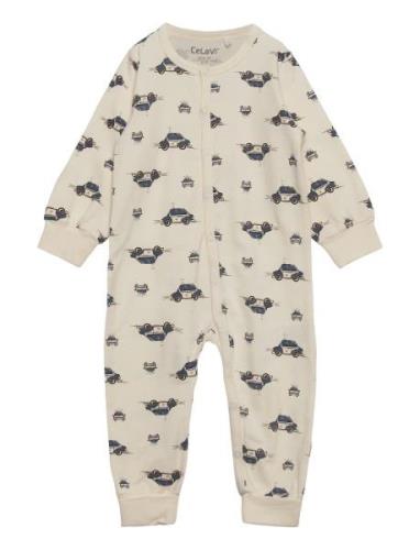 Nightsuit W. Aop Pyjama Sie Jumpsuit Haalari Cream CeLaVi