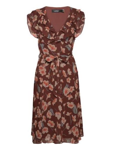 Floral Ruffle-Trim Georgette Dress Lyhyt Mekko Brown Lauren Ralph Laur...