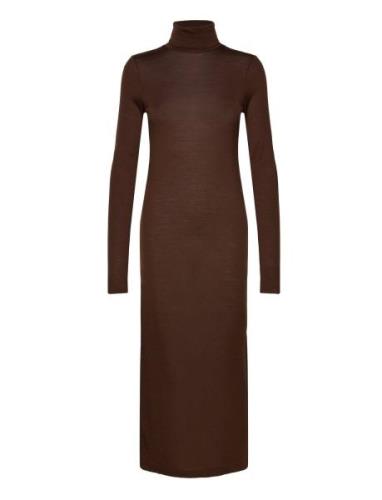 Wool-Blend Jersey Roll Neck Midi Dress Polvipituinen Mekko Brown Polo ...