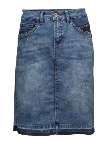 Patched Denim Skirt Polvipituinen Hame Blue Cream