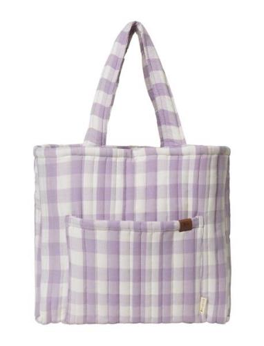 Quilted Tote Bag - Lilac Checks Tote Laukku Purple Fabelab